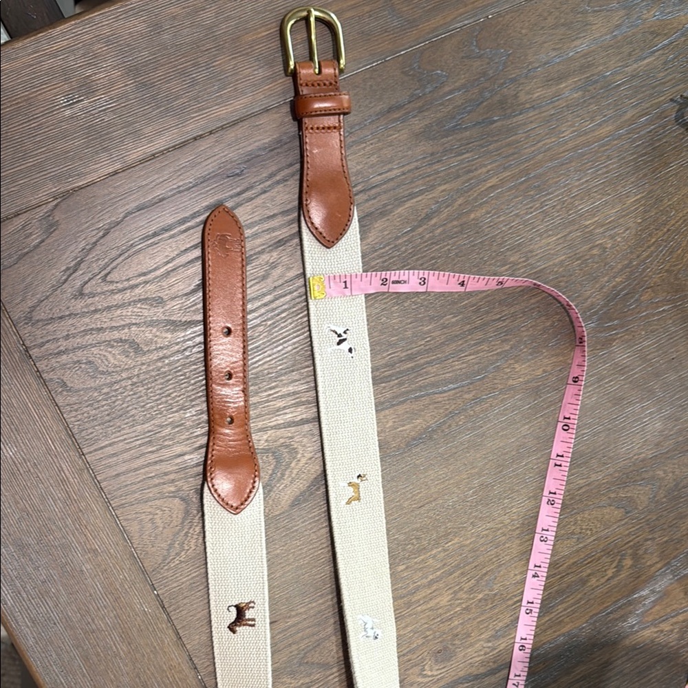 Brooks Brothers Brown and Cream Canvas Belt with Dogs Embroidery